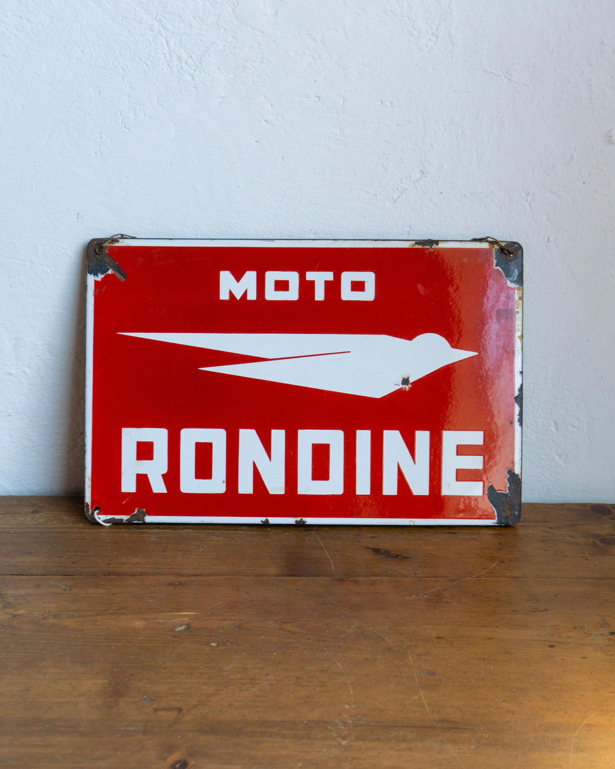 Insegna vintage smaltata Moto Rondine Smalti Firenze