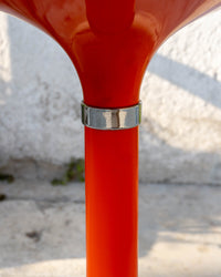 Tavolino Space Age in Plastica Arancione e Metallo Cromato – Anni '70