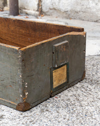Baule industriale vintage in legno grigio – 1970