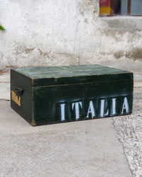 Baule vintage in legno verde con scritta Italia – 1980