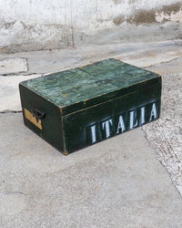 Baule vintage in legno verde con scritta Italia – 1980