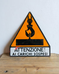 Insegna sicurezza sul lavoro 1970/80 - Carichi Sospesi