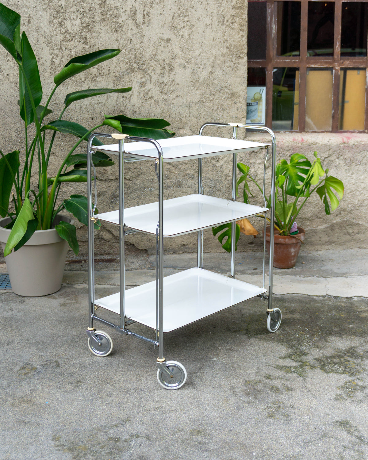Carrello di servizio vintage bianco