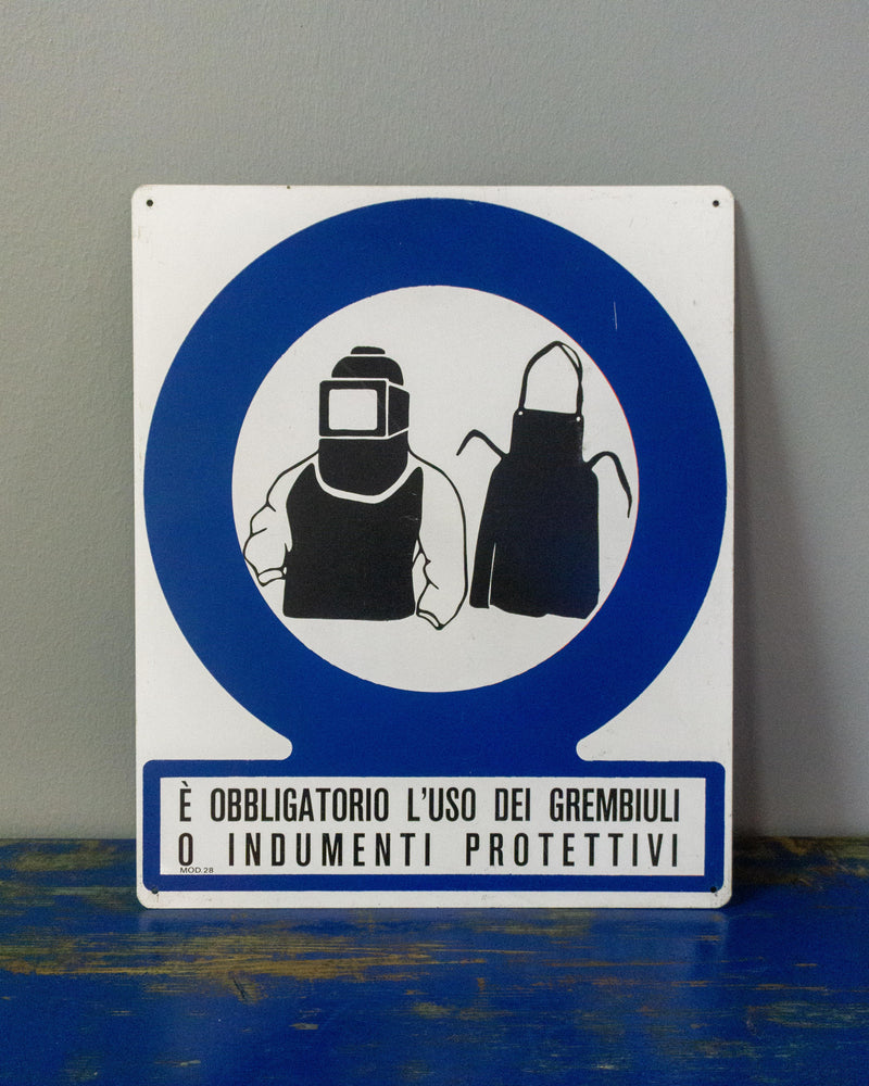 Cartello sicurezza sul lavoro in metallo Abbigliamento – Italia, 1977