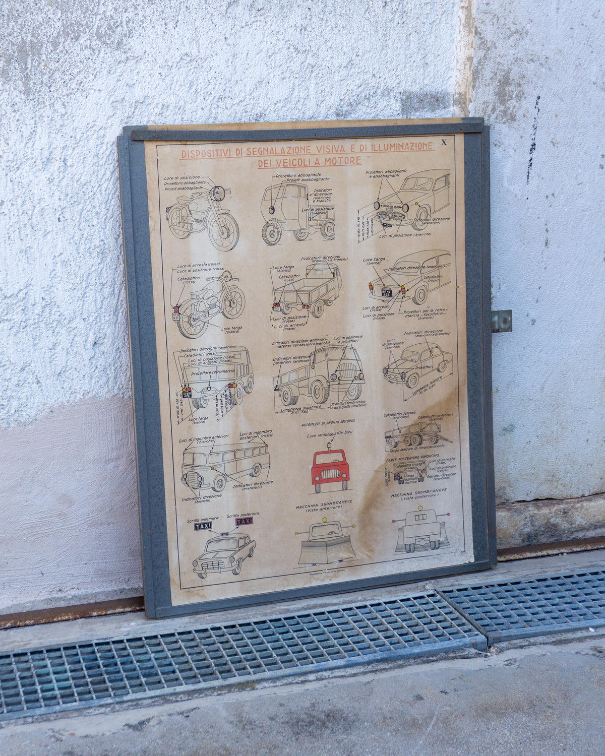 Manifesto didattico scuola guida – Dispositivi visivi e di illuminazione – Firenze 1964