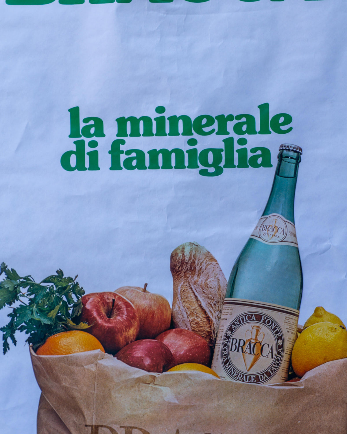 Manifesto pubblicitario vintage Bracca “La minerale di famiglia” – anni '70