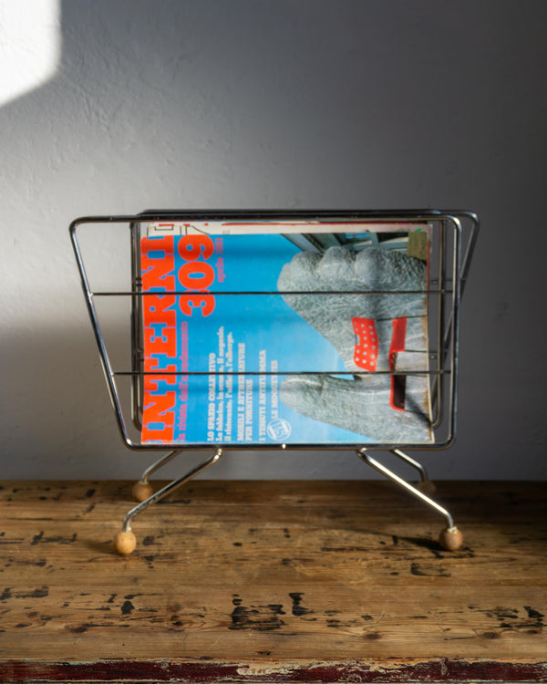 Portariviste cromato con piedini in legno – anni ’70