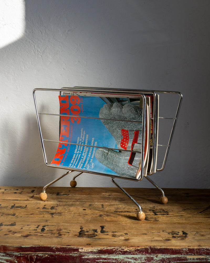 Portariviste cromato con piedini in legno – anni ’70