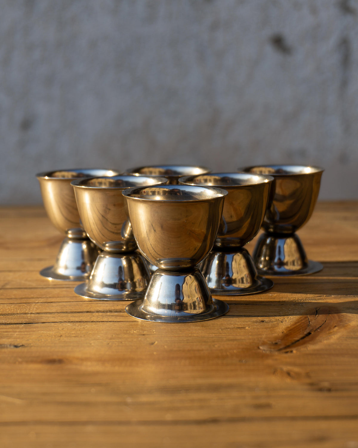 Set 6 portauovo alla coque vintage in inox – anni ’70