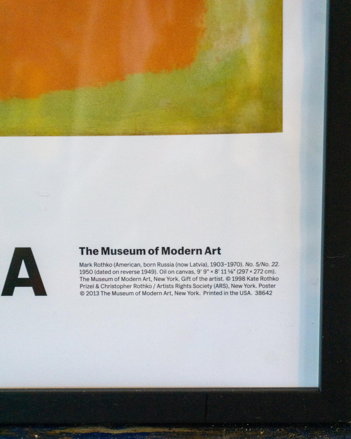Manifesto Mark Rothko No. 5 / No. 22 MoMA New York con cornice – 2013