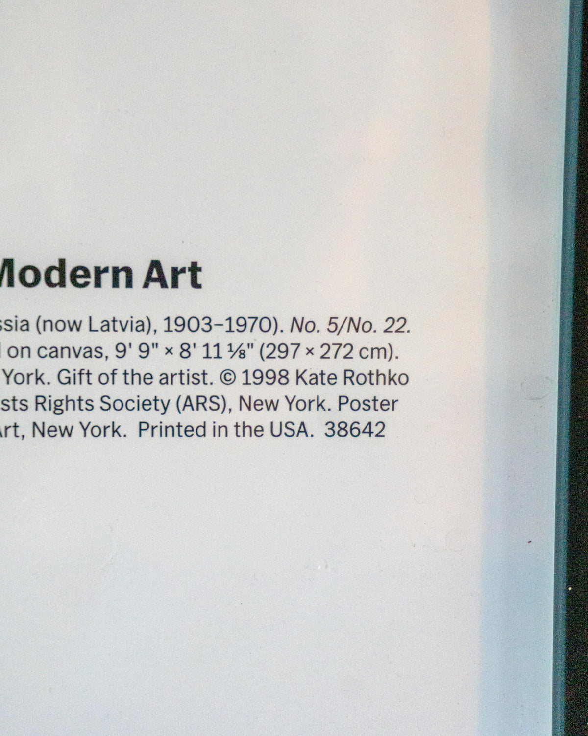 Manifesto Mark Rothko No. 5 / No. 22 MoMA New York con cornice – 2013