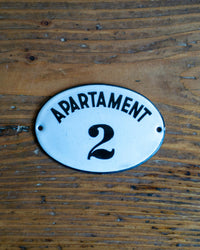 Insegna smaltata “Apartment 2” anni ’50-’60 - Francia