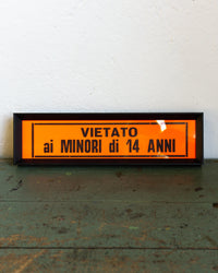 Insegna Cinema Riccione "Vietato ai minori di 14" - anni ’80