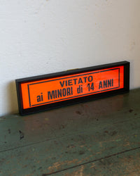 Insegna Cinema Riccione "Vietato ai minori di 14" - anni ’80