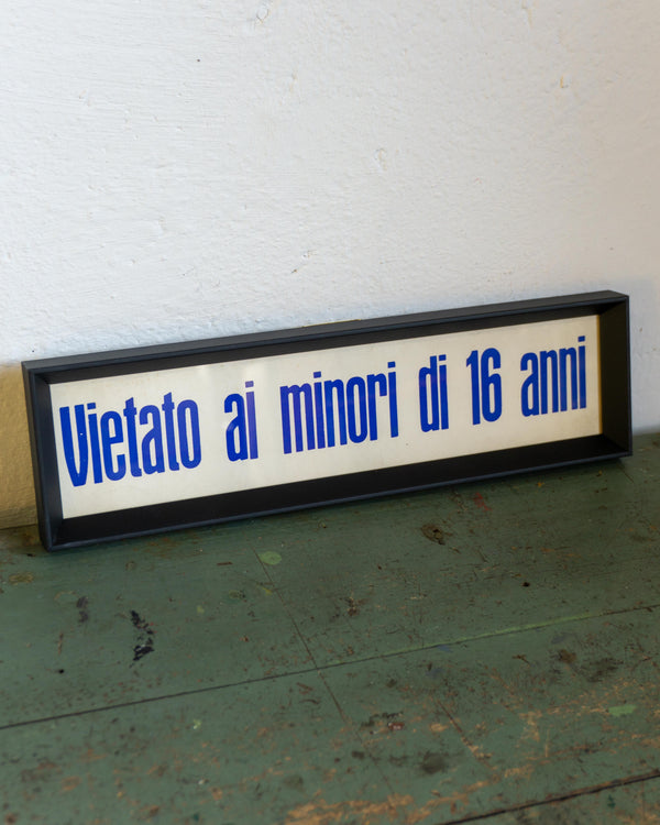 Insegna Cinema Roma Piacenza "Vietato ai minori di 16" - anni ’70