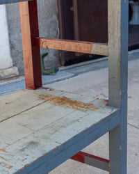 Grande tavolo scaffale industriale vintage in legno – 1970