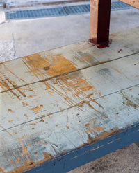 Grande tavolo scaffale industriale vintage in legno – 1970