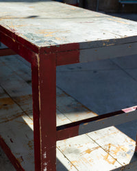 Grande tavolo scaffale industriale vintage in legno – 1970