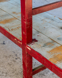 Grande tavolo scaffale industriale vintage in legno – 1970
