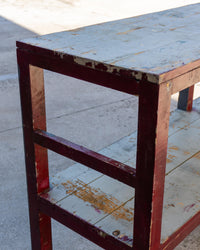 Grande tavolo scaffale industriale vintage in legno – 1970