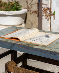Grande tavolo scaffale industriale vintage in legno – 1970