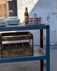 Grande tavolo scaffale industriale vintage in legno – 1970