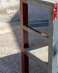 Grande tavolo scaffale industriale vintage in legno – 1970