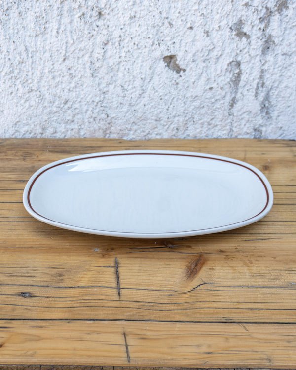 Vassoio in Ceramica Bianca con Bordo Marrone – Vintage
